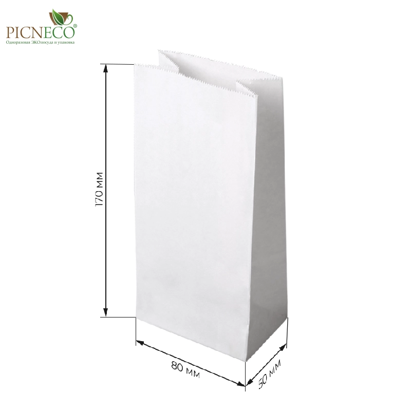 товар Бумажный пакет с прямоугольным дном, 80*50*170 мм, 65 г/м, белый BPD008